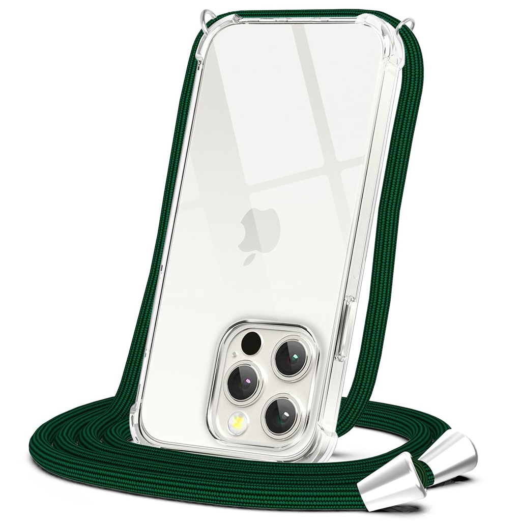 CAROKI Crossbody Case for iPhone 15 Pro Max, Necklace Mobile Phone Cover with Cord Strap 