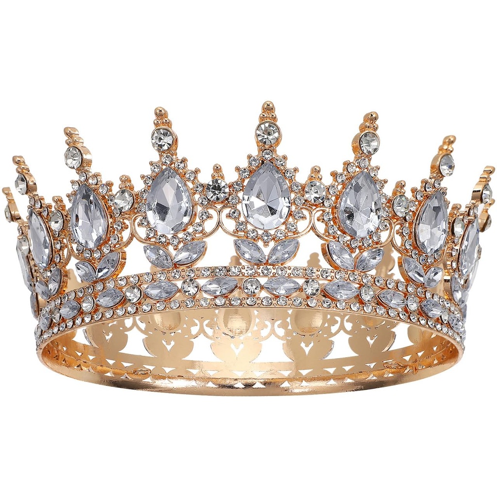 Uonlytech Queen Crown Rhinestone Wedding Tiaras for Women - Full Round Queen Crowns Crystal