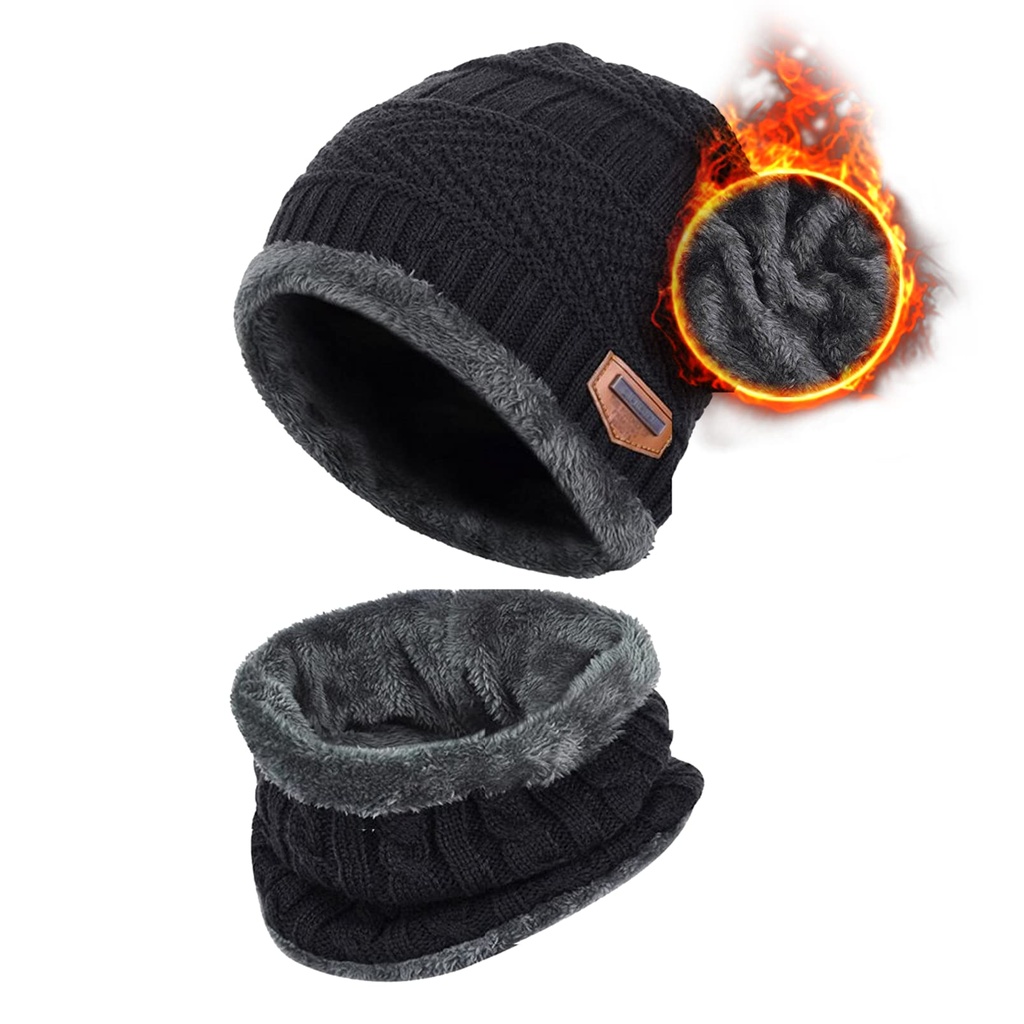 Aisprts Kids Winter Beanie Hat and Scarf Set Knitted Thermal Fleece Lining Hat and Snood Ne