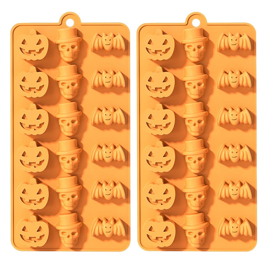 2PC Halloween Silicone Chocolate Molds,Skull Bat Pumpkin DIY Fondant Candy Mold Soap Mould,