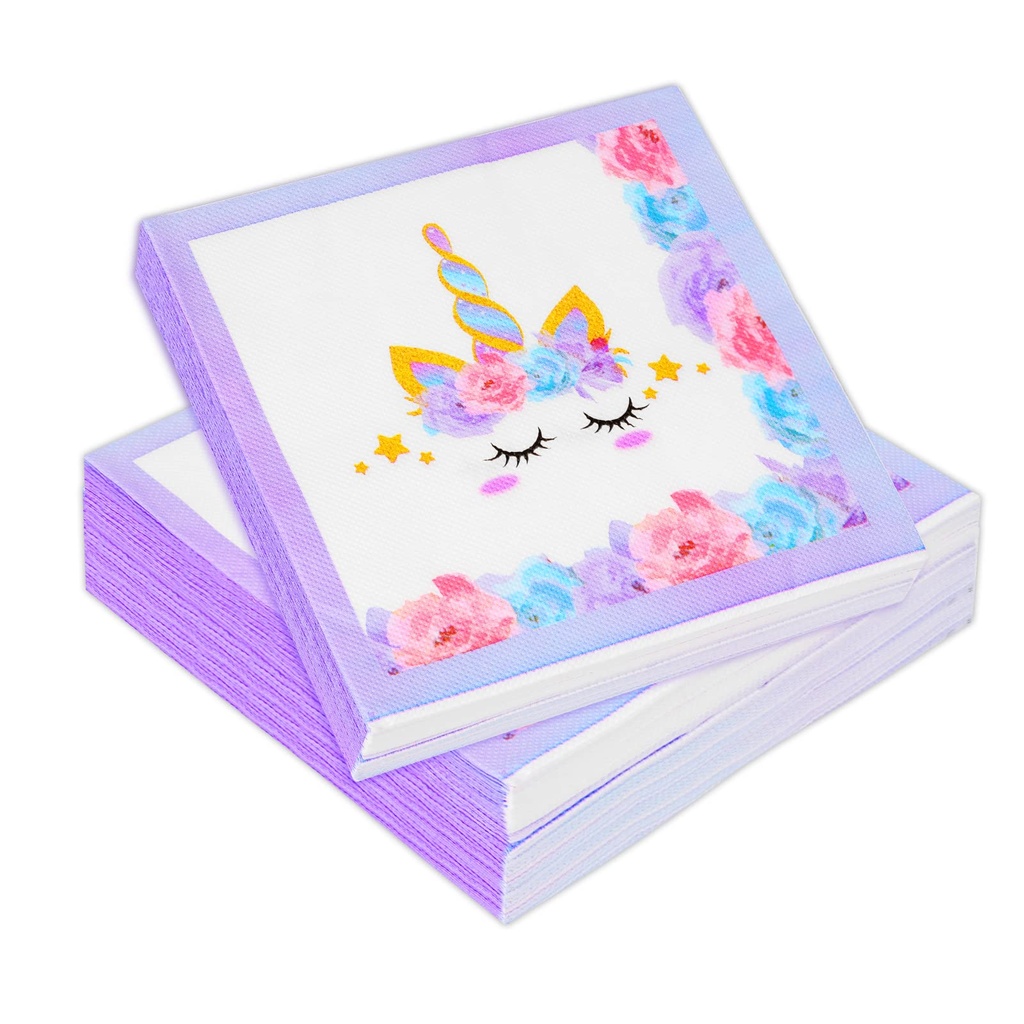 Pack of 60 Disposable Unicorn Napkins, Unicorn Themed Serviettes Paper Napkins Party Suppli