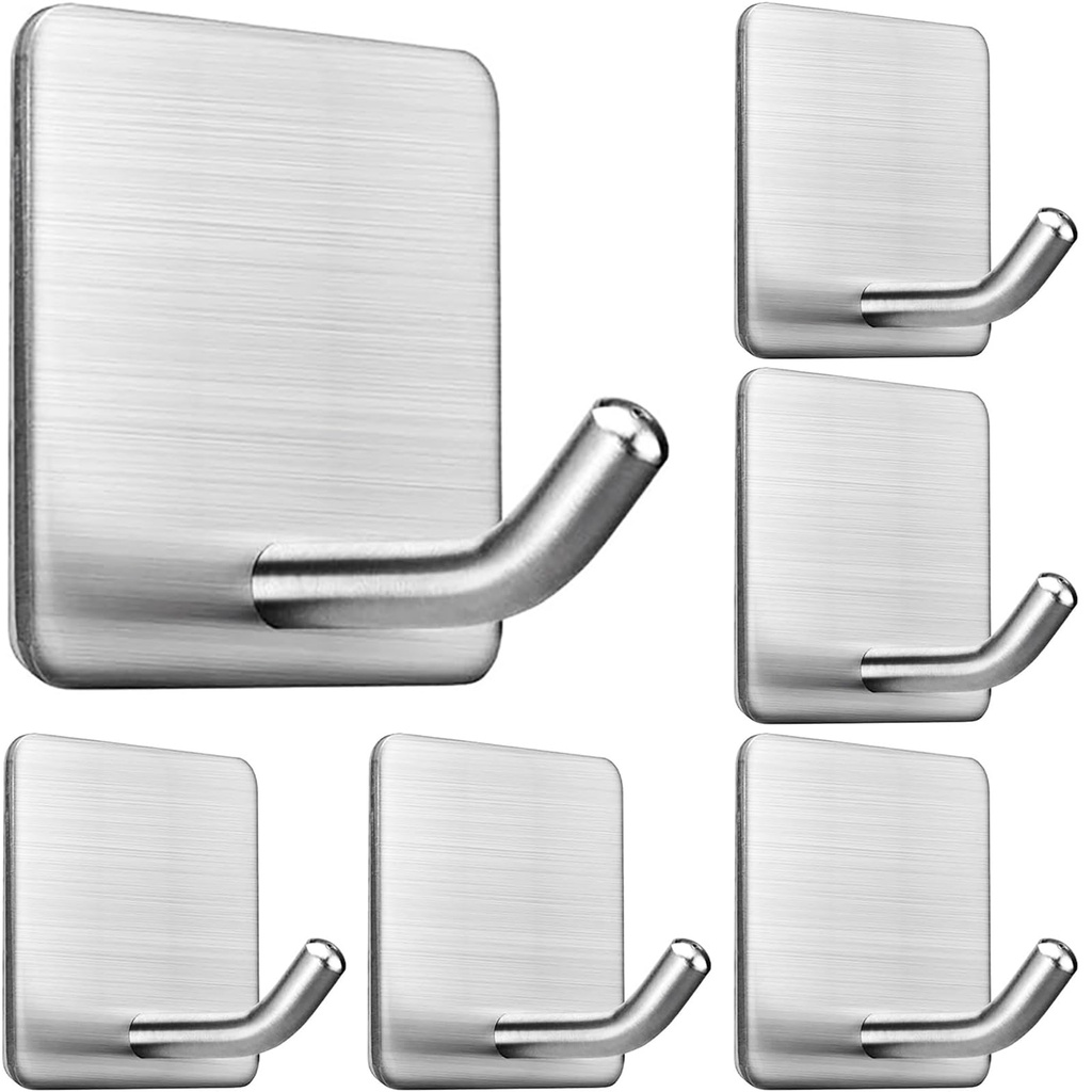 Gewtur Self Adhesive Hooks for Hanging, Extra Sticky Stainless Steel Hooks Wall Mounted for