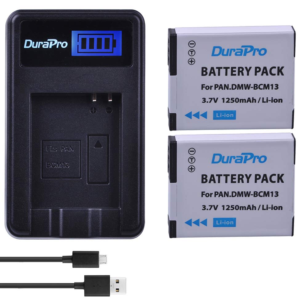 DuraPro 2 Packs 1250mAh DMW-BCM13 Battery + LCD USB Charger for Panasonic Lumix DC-TS7