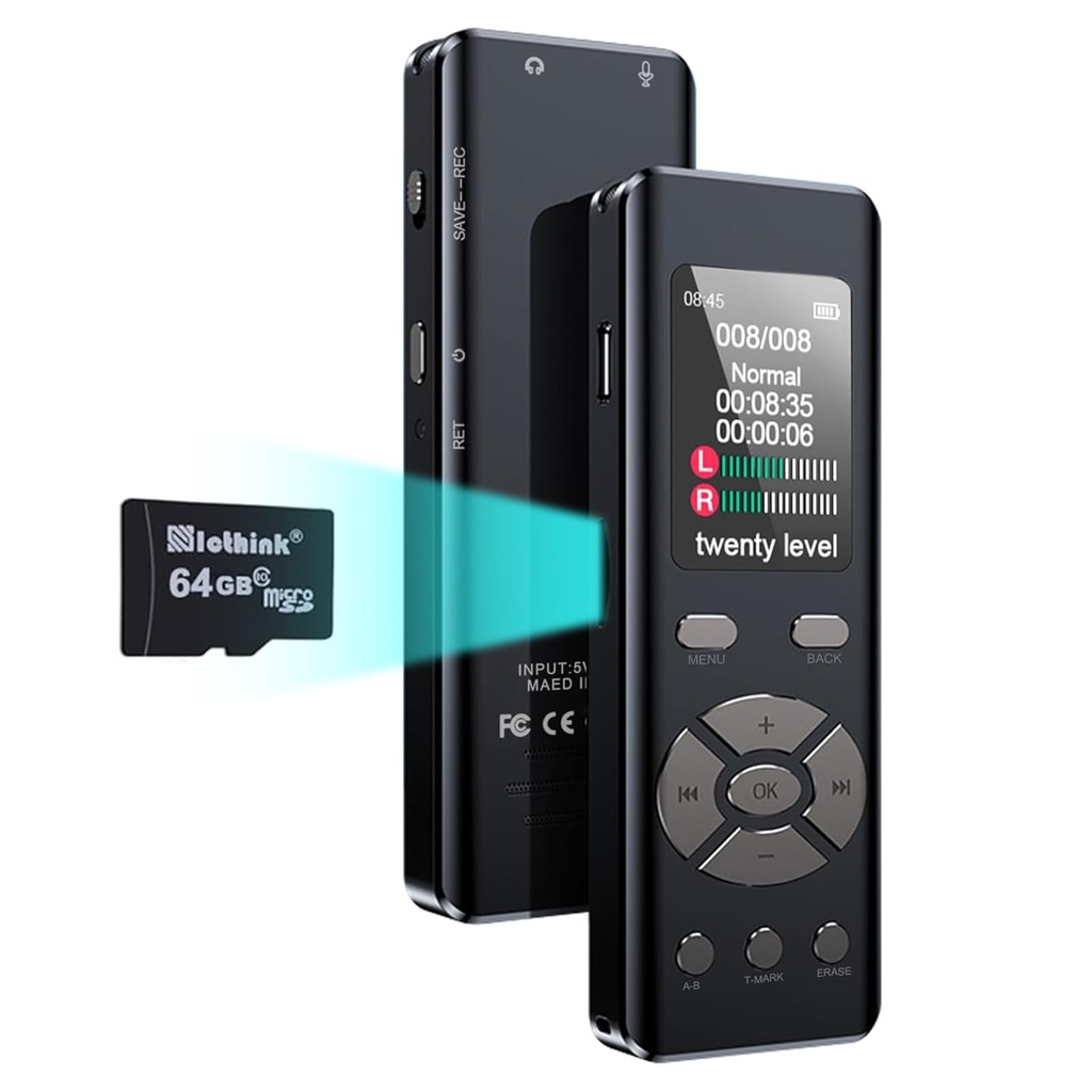 DISTANCEE 64GB Digital Voice Recorder Device 7-Level Voice Activation Audio Recording Devic