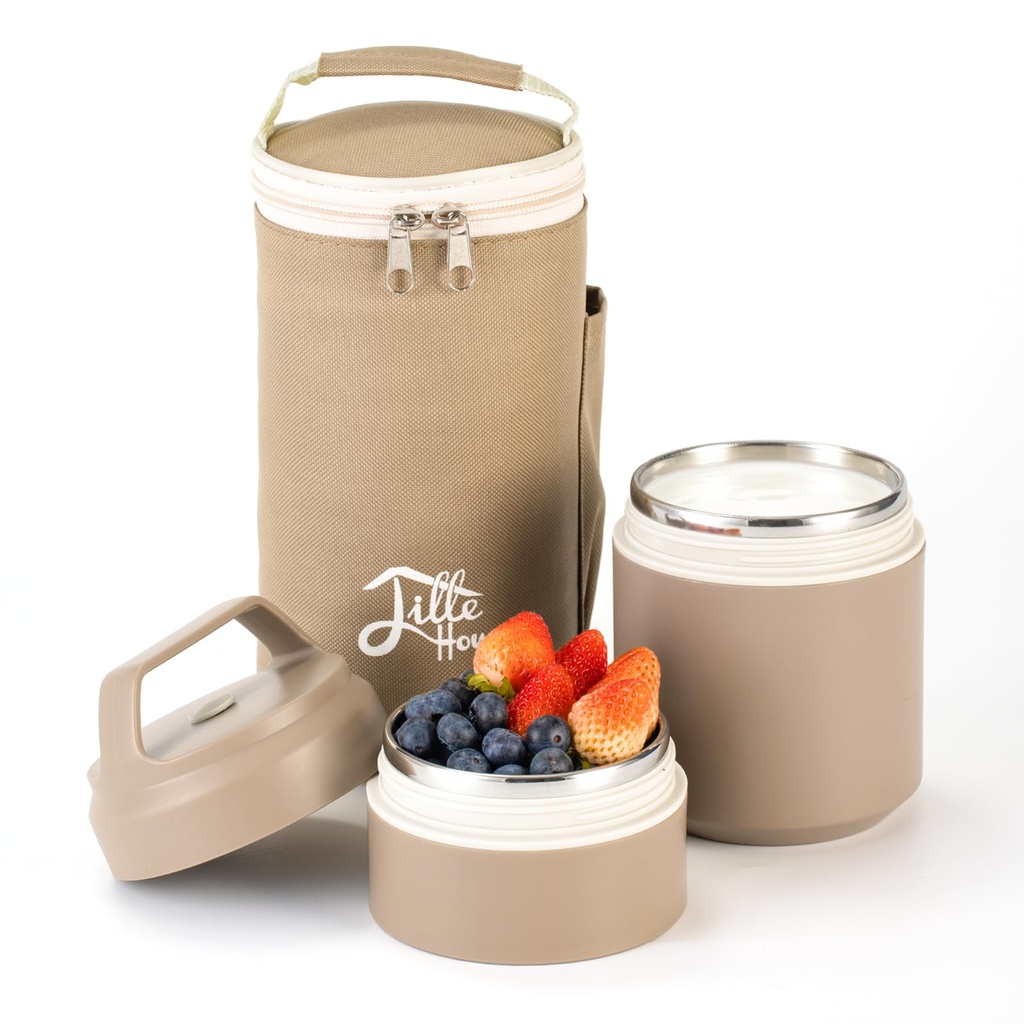 Lille Home 600ml Insulated Stackable Stainless Steel Thermal Lunch/Snack Box, 2-Tier Bento/F