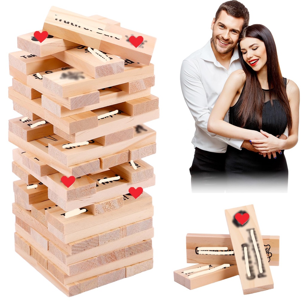 Aiseeok 48 Pcs Wooden Stacking Tower Game, Party Game, Classic Tumbling Blocks for Communica