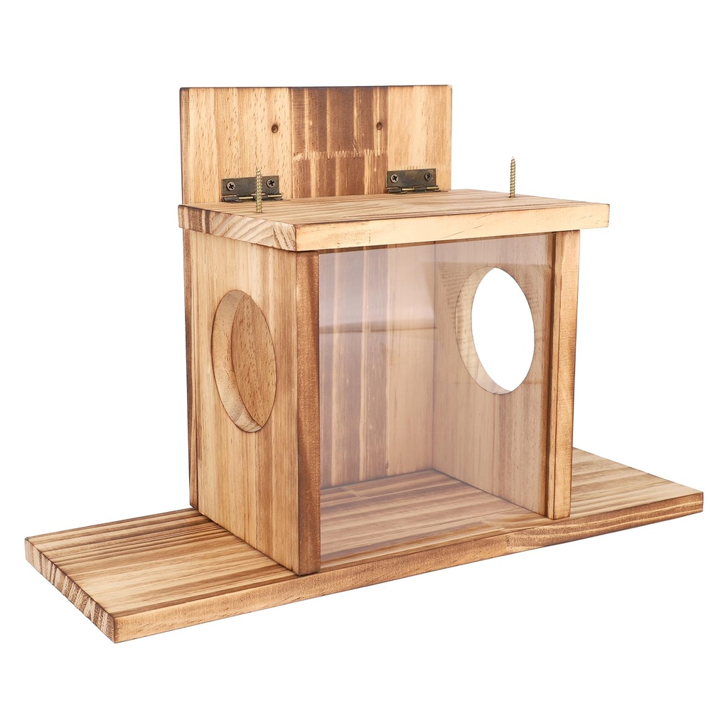 Wooden Squirrel Feeder, Funny Wood Chipmunk Picnic Feeder for Outside House Outdoor Tree wi