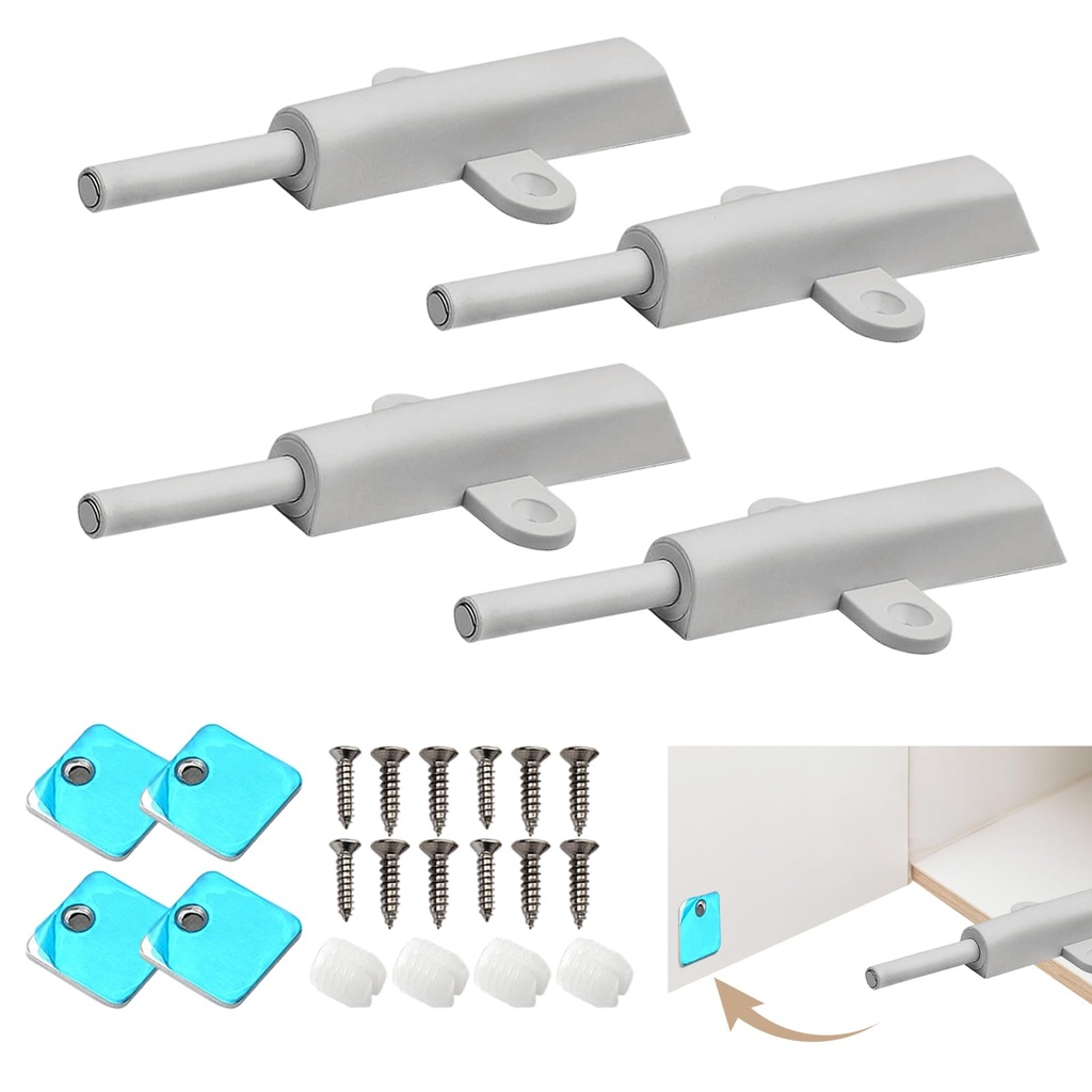 4 Pack Push to Open Door Catches, Magnetic Push to Open Latch, Cupboard Door Opener, Suitab