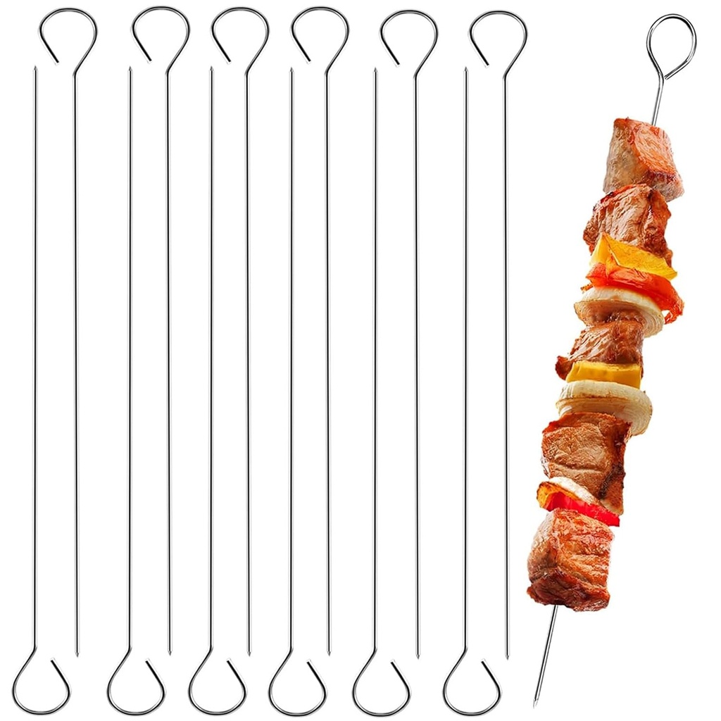 12 X Kebab Skewers, BBQ Metal Skewers for Kebabs, Meat Cooking Barbecue Cooking Sticks for