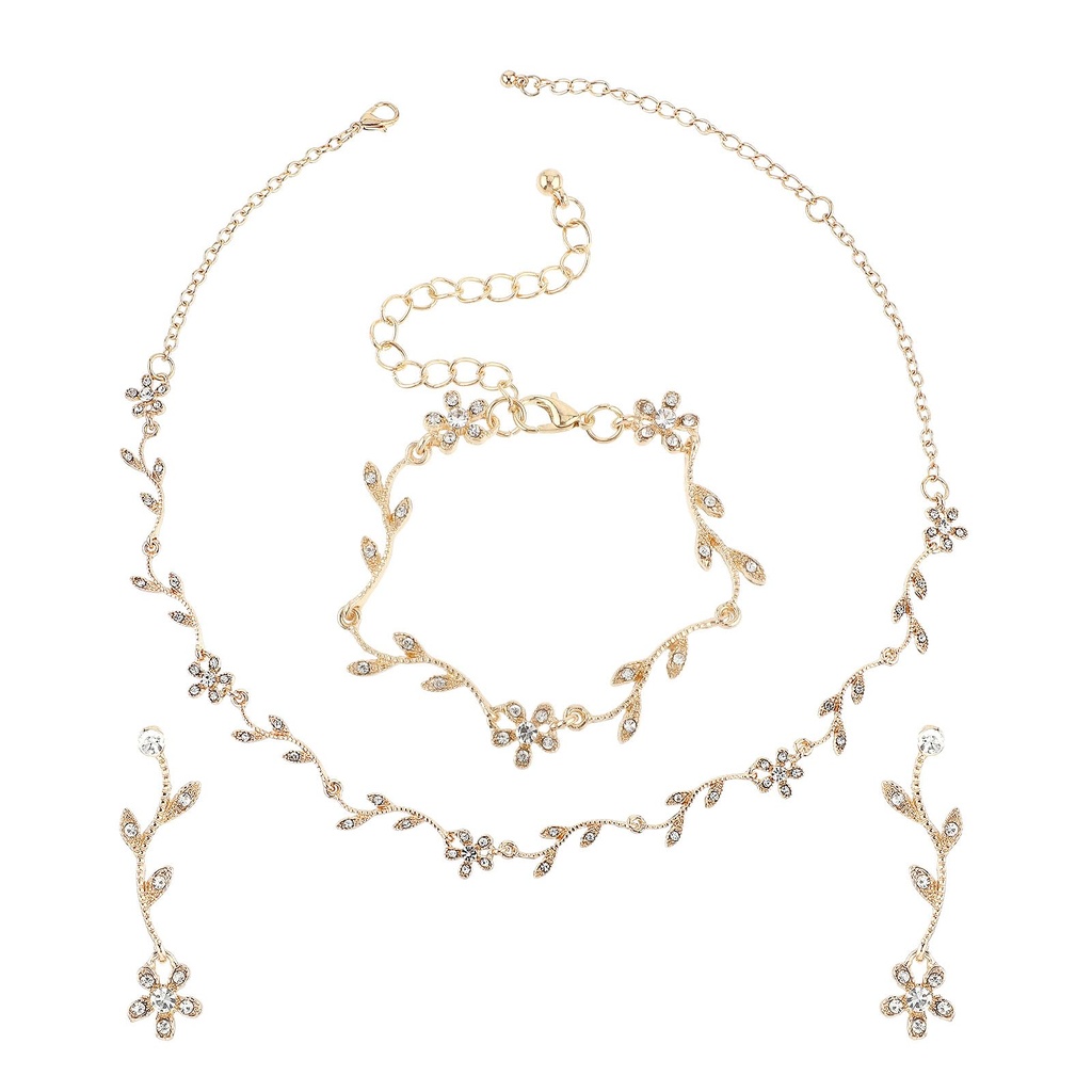 Yolev Bridal Jewelry Set Crystal Necklace Earrings Bracelet Wedding Rhinestone Choker Neckl