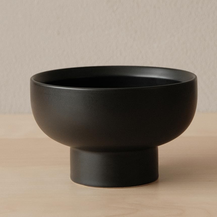 WENSHUO High-foot Deep Fruit Bowl, Ceramic Pedestal Decorative Bowl, Round Bowl for Salad,