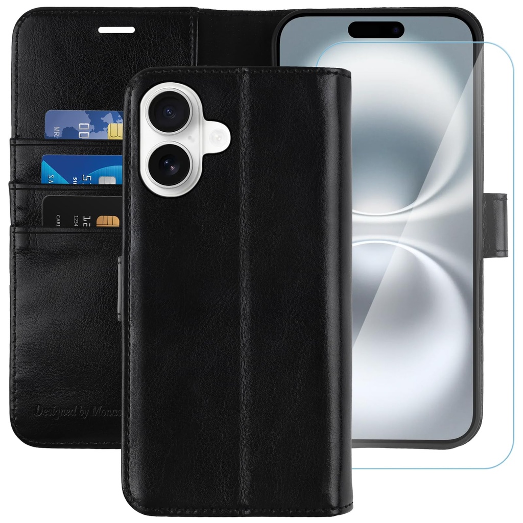 MONASAY for iPhone 16 Plus 5G Wallet Case,[Glass Screen Protector Included] [RFID Blocking]