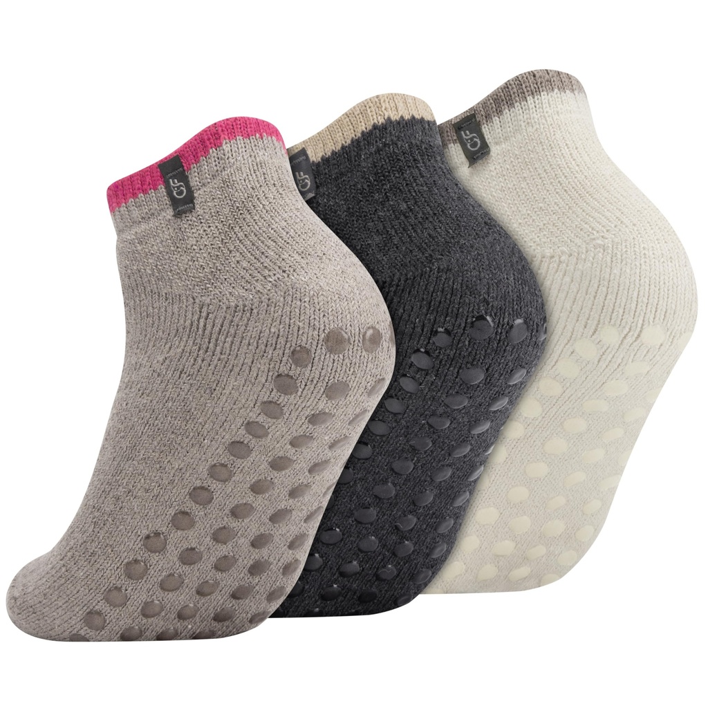 Chalier Finery Non Slip Grip Wool Socks 3 Pairs, Thick Bed Chunky Slipper Socks Anti Slip