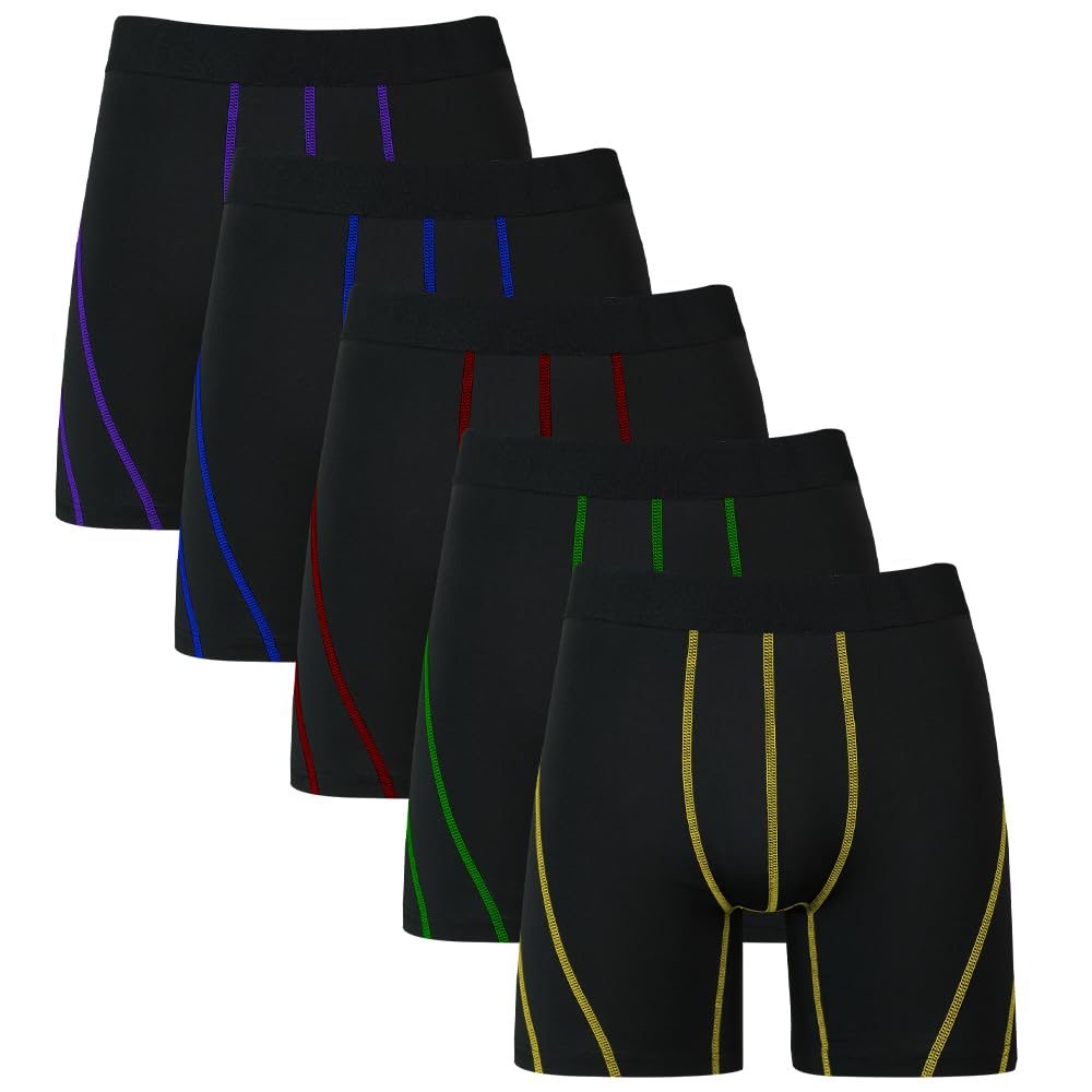CHUAKIN Mens Boxer Shorts 5 Pack Quick Dry Performance Boxer Brief Athletic Underwear Black