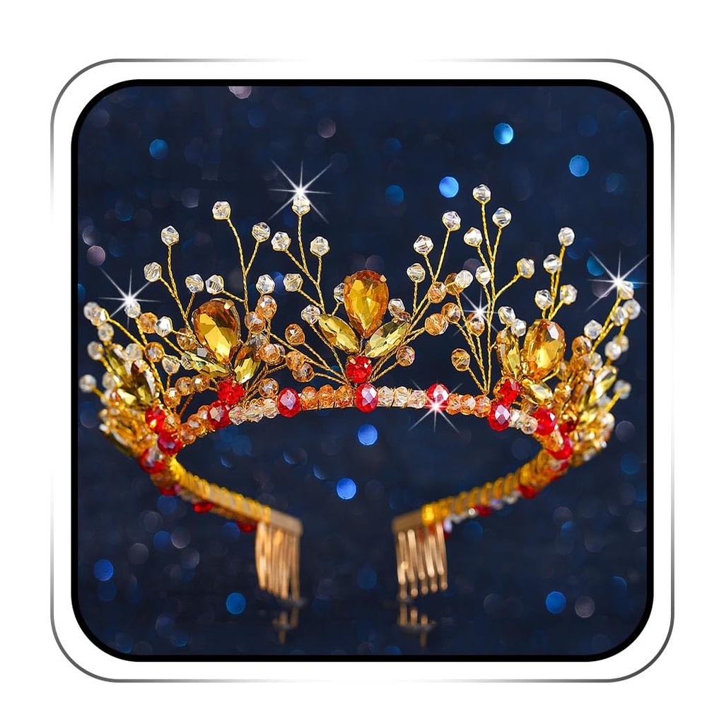 IYOU Bridal Wedding Crown Gold Crystal Headband Tiara Bride Bridesmaid Hair Accessories for