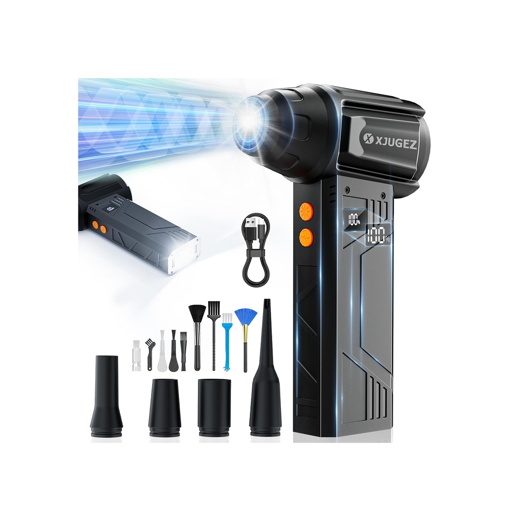 XJUGEZ Electric Air Duster,180000RPM Compressed Air Cleaner for PC with 2 Lights,4 Gears Rec