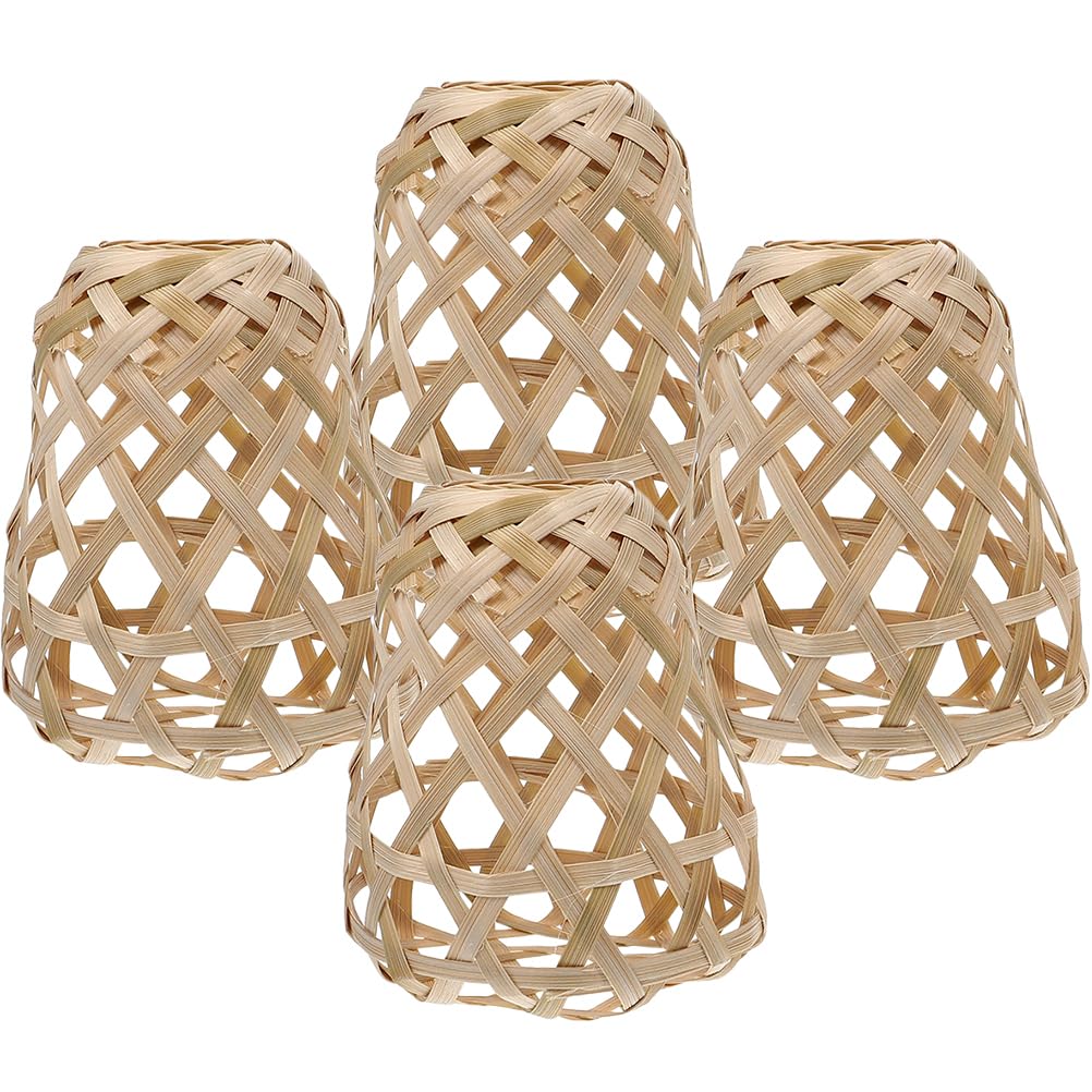 FOMIYES 4Pcs Retro Bamboo Mini Oval Lampshades Handwoven Pendant Light Covers for Ceiling L