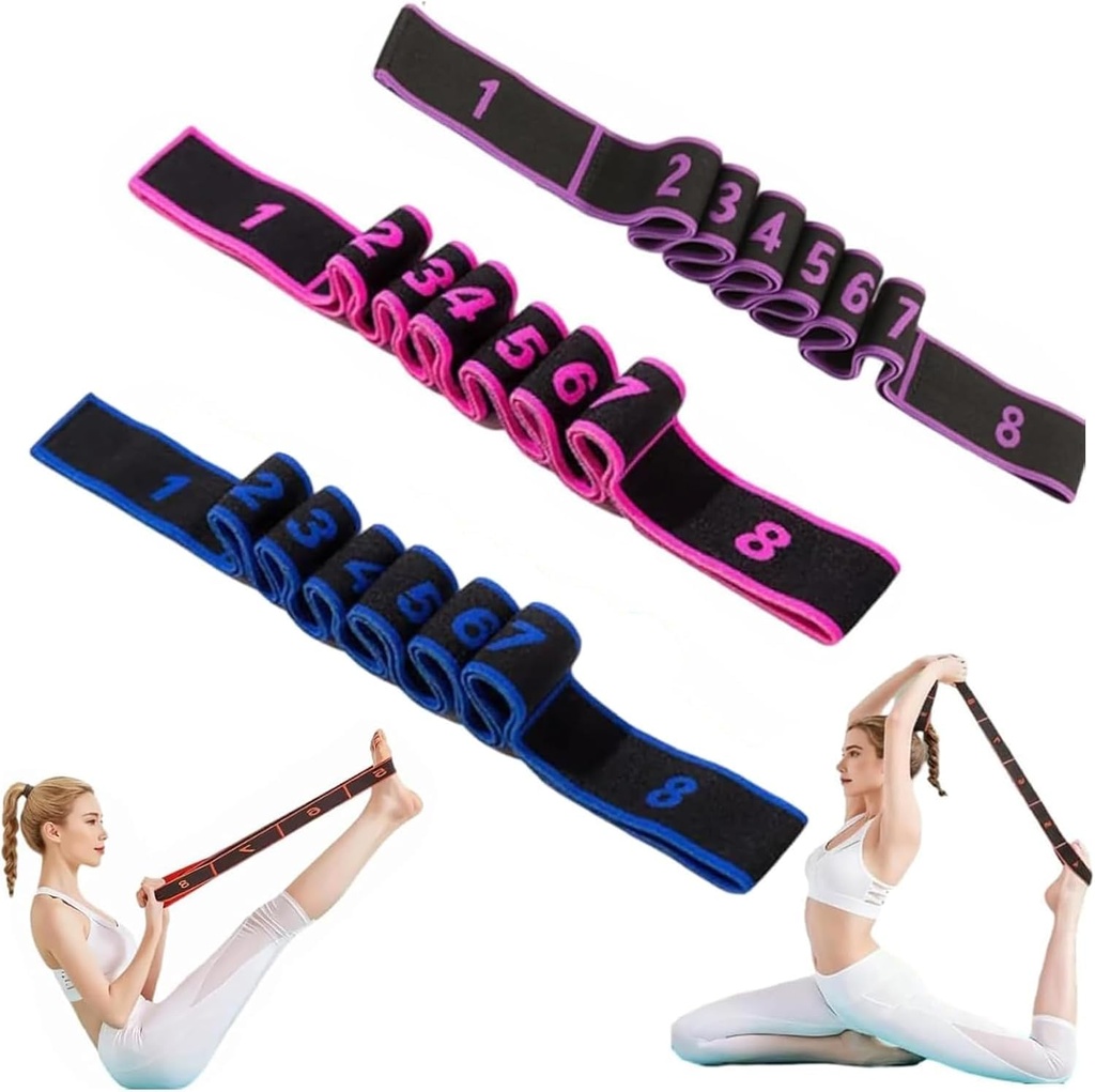 3PC Fitness Resistance Band for Stretching and Yoga, Numbered 8-Section Resistance Band, Mu
