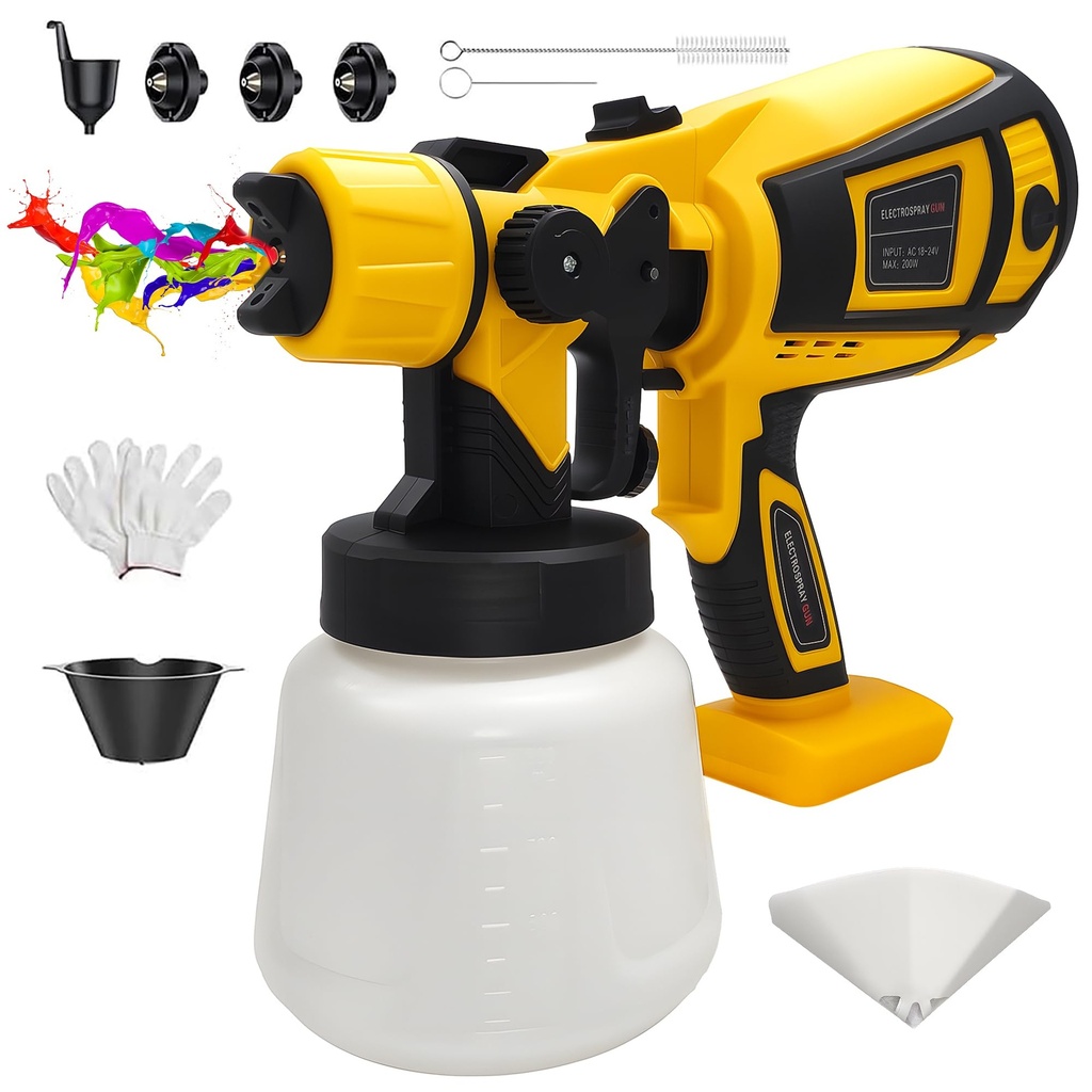 Fence Paint Sprayer Compatible with Dewalt 18V Battery, Cordless HVLP Paint Spray Gun with