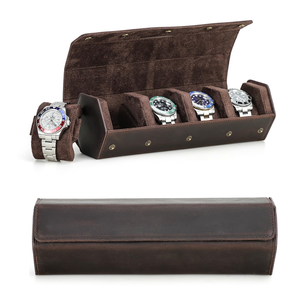 Hiram Watch Case Genuine Leather Hexagon Watch box for 8 Watches, 8-Slot Watches Protective