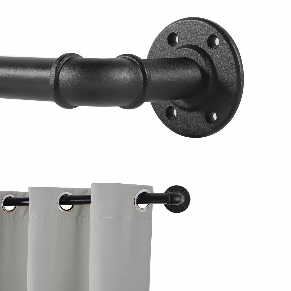Black Curtain Poles for Eyelet Curtains, Industrial Curtain Rod Metal Extendable