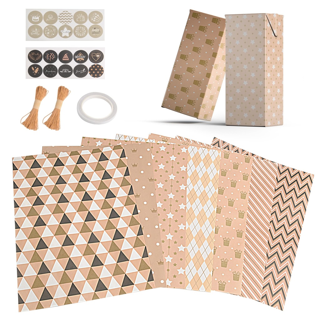 7-Pack Premium Glossy Art Paper Rolls - Classic Minimalist Triangle 50x70cm Gift Wrap Sheet