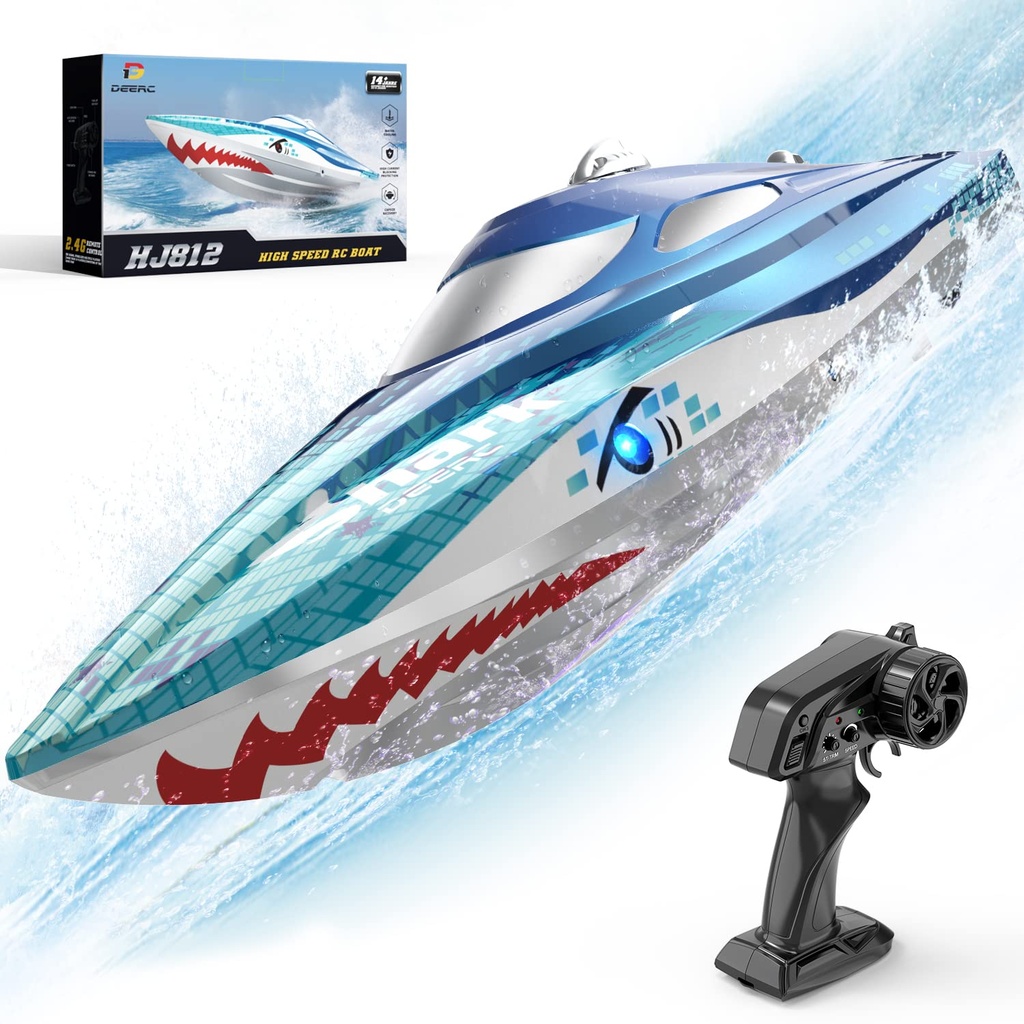 DEERC High Speed RC Boats W/LED Lights, Self Righting Remote Control Boat for Pools