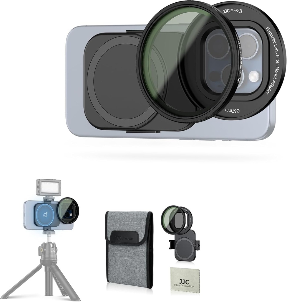 JJC Magnetic Phone Filter Mount Adapter with 67MM Variable ND 2-128 (7 Stop) Filter