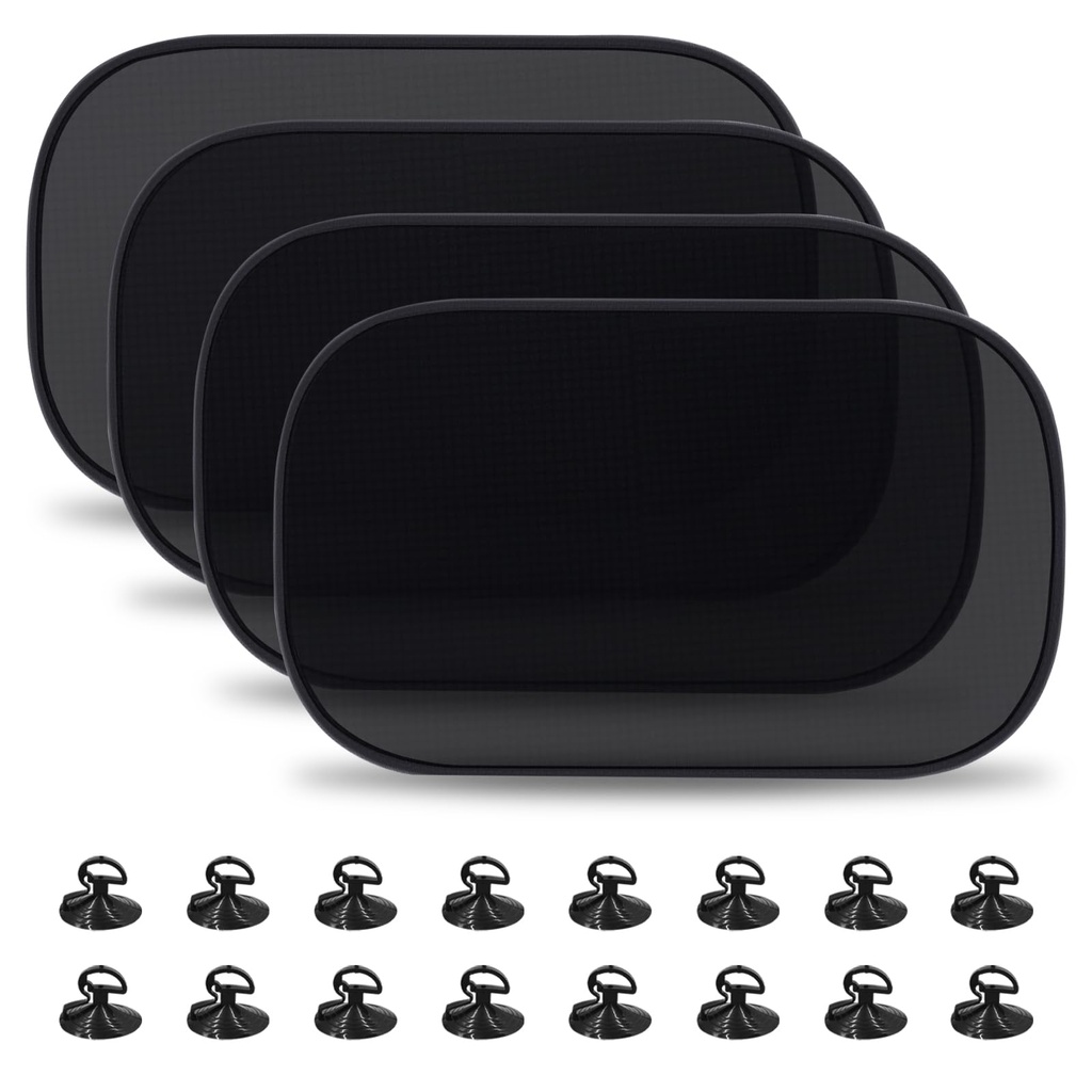 TRUEIN Car Window Shades for Baby, 4 Pack Car Sun Shade with 16 Pcs Suction Cups, with UV P