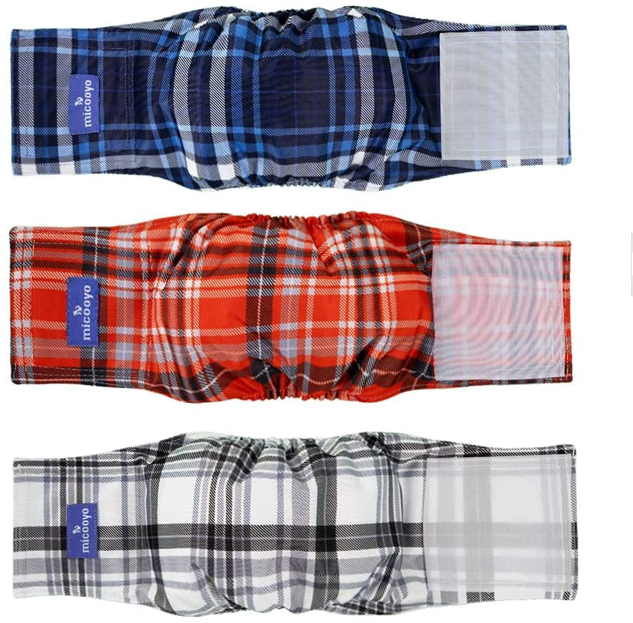MICOOYO Belly Bands for Dogs, Reusable Dog Nappies Male 3 Pack, Male Dog Wraps Diaper Pants