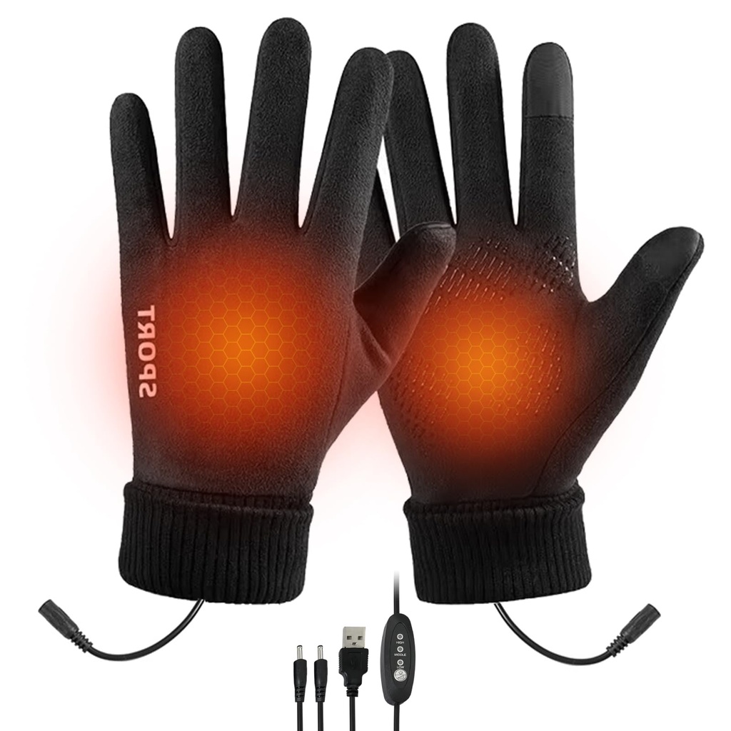 Tatqilo USB Heated Gloves for Men Women, Electric Rechargeable Heating Gloves with 3 Levels