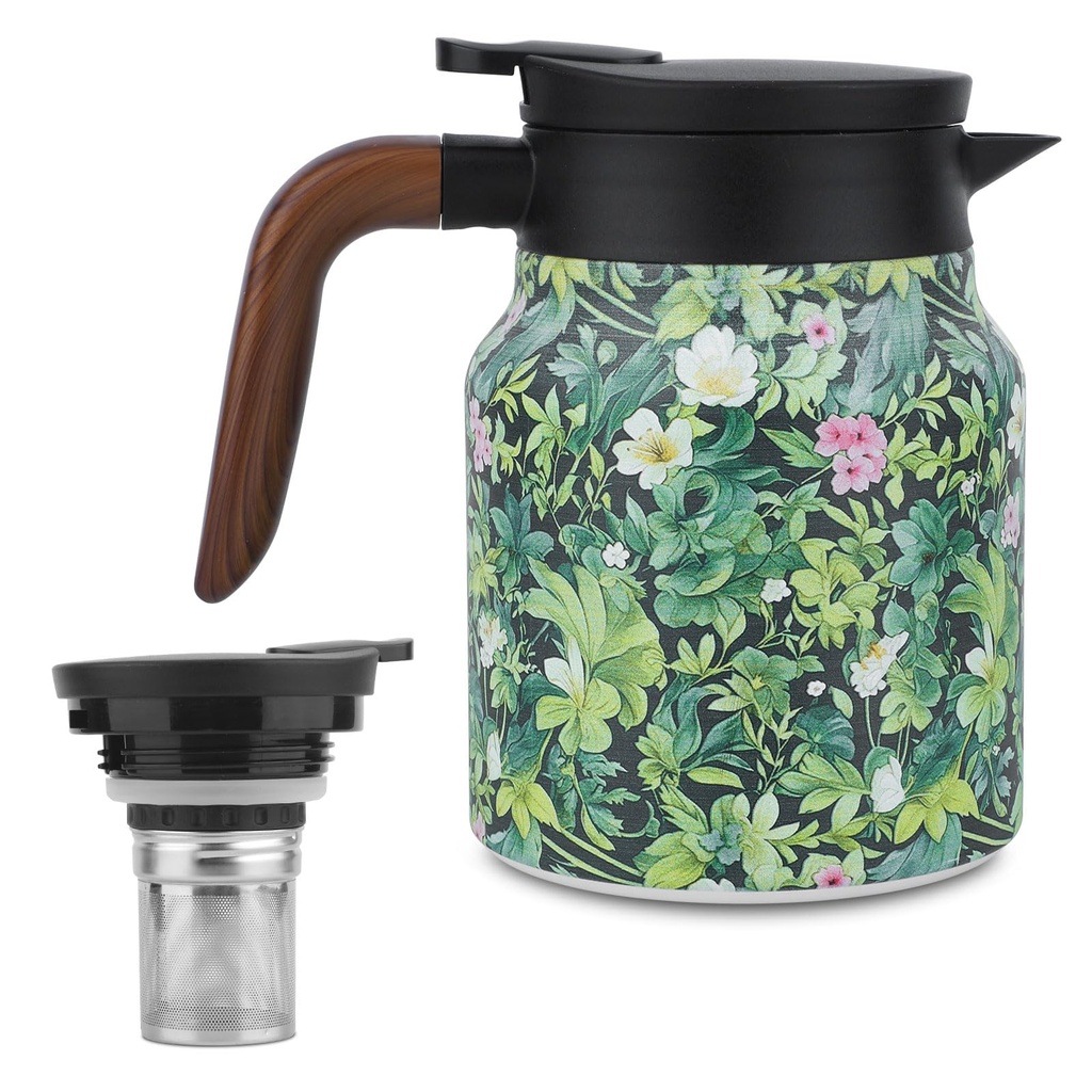 Vintage Floral Pattern Tea Pot, Insulated Teapot Built-in Infuser 1 Liter Stainless Steel T