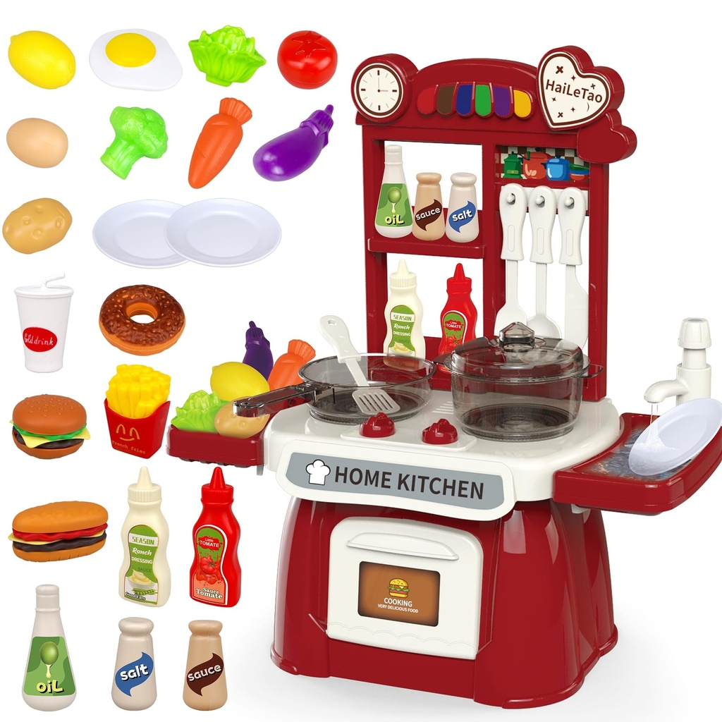 Kitchen Toys Imitated Chef Light Music Pretend Cooking Food Play Dinnerware Set Children Gi