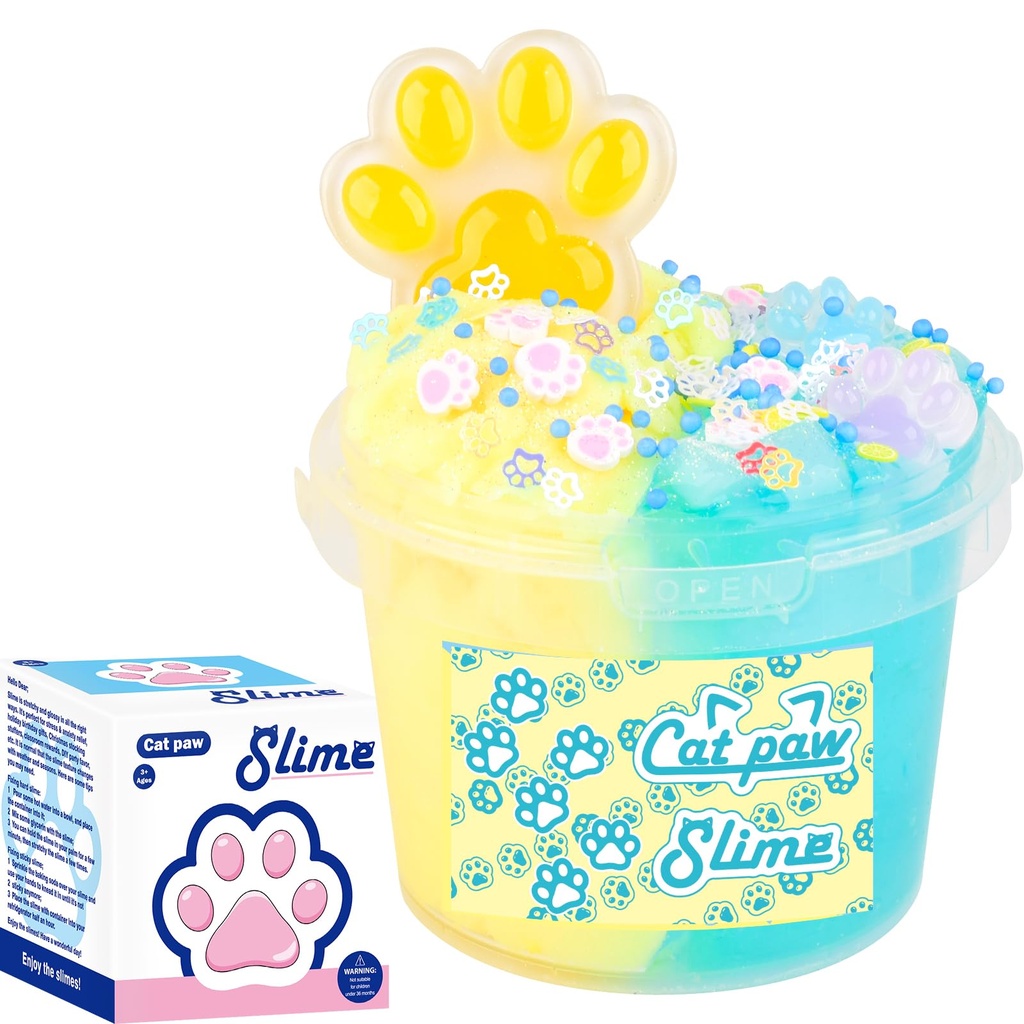 Yellow Blue Cat's Paw Butter Crystal Slime Kit, with Fun Cat's Paw Slime Add Ins, Soft Non-