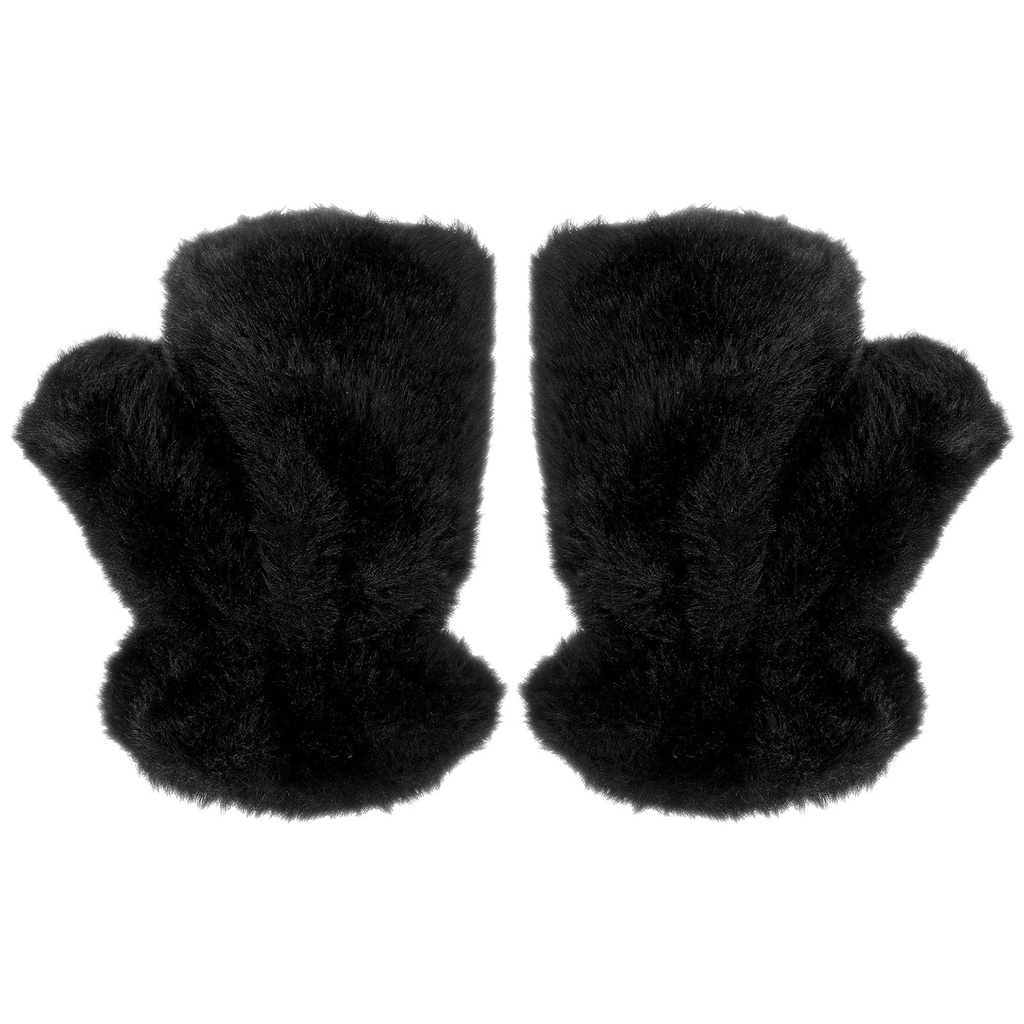 Grevosea Winter Fingerless Gloves Soft Warm Furry Gloves for Women Running Biking Driving T