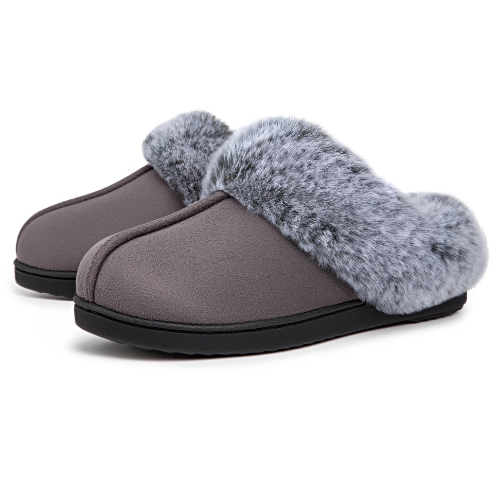 VeraCosy Women's Classic Suede Memory Foam Slippers Anti-Skid Scuff with Warm Faux Fur Coll