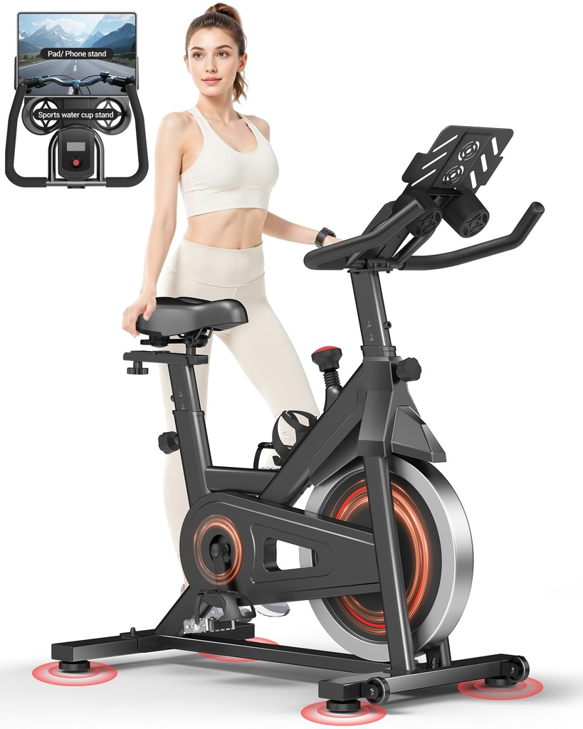 CURSOR FITNESS Exercise Bike, Spin Bike Exercise Equipment for Home Use with Stepless