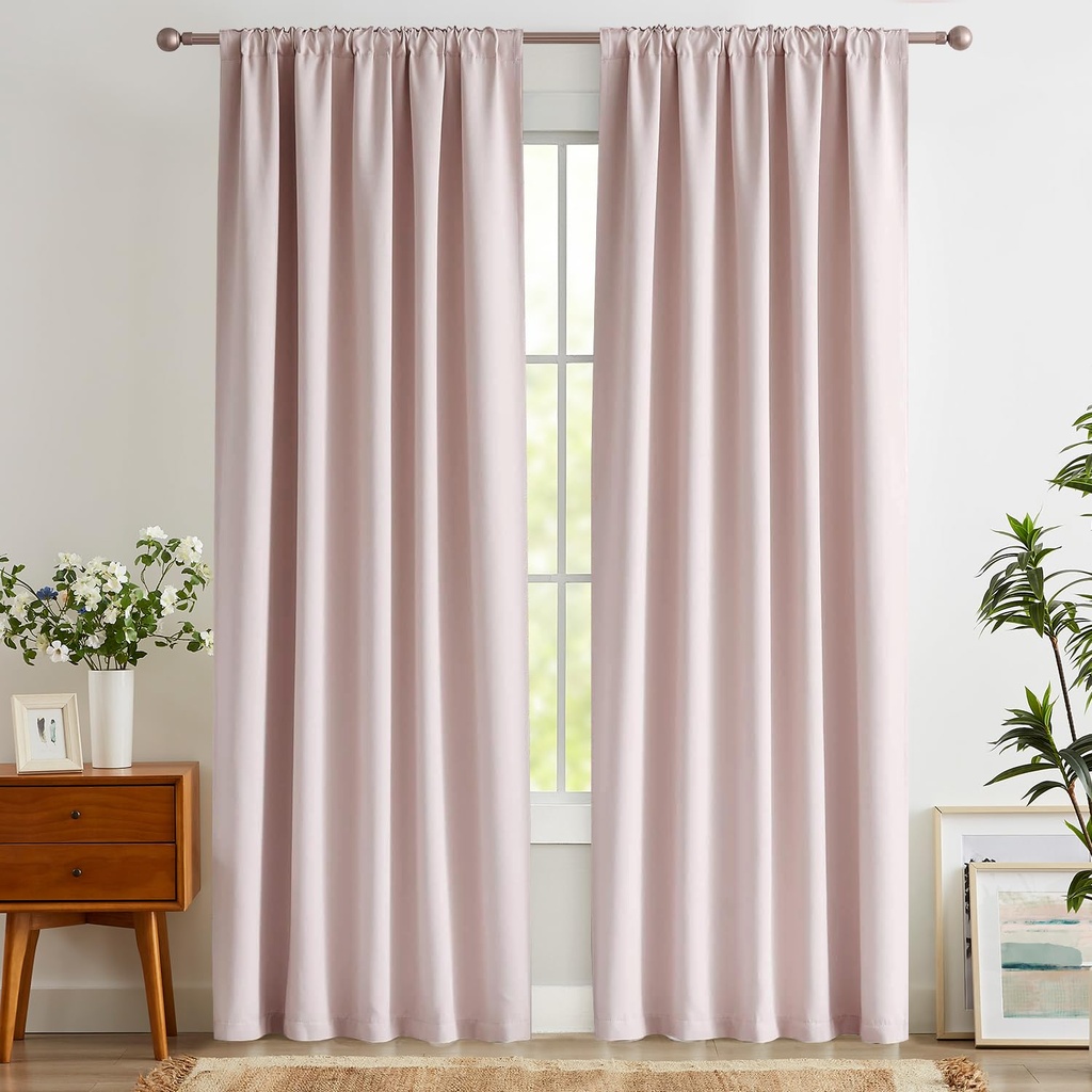 Abstractex Pink Blackout Curtains 72 Inch Drop for Girls Kids Bedroom, Back Tab Pleated Curt