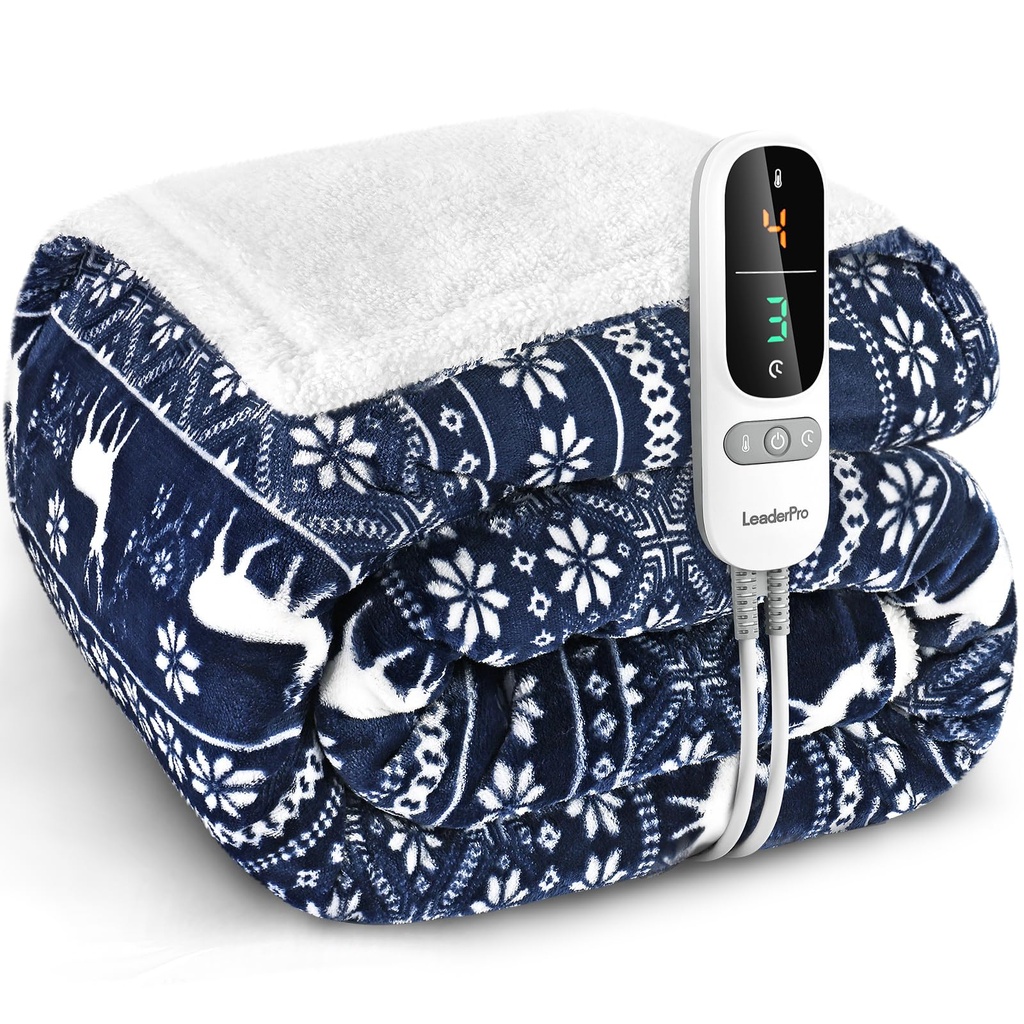 Festival Electric Blanket Double,1.6*1.8M Heating Blanket, Flannel & Fleece Heated Throw