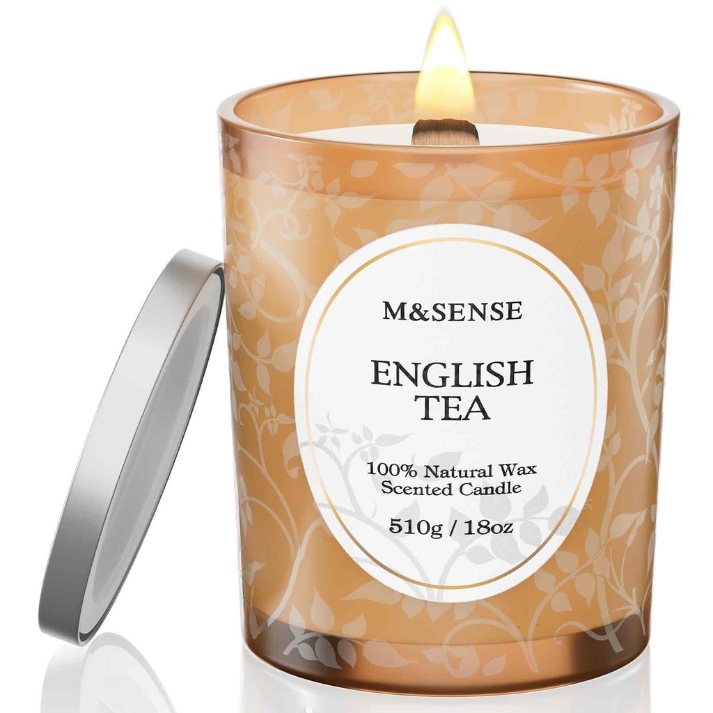 M&SENSE 510g Scented Candle, Sage Citrus Scent, Wooden Wick Candle, Crackling Candles