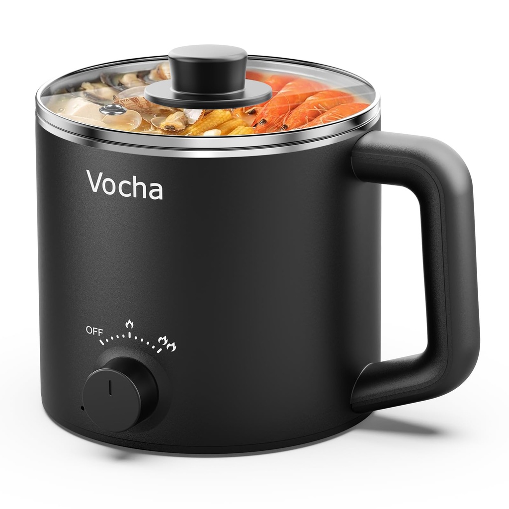 Vocha Electric Hot Pot, 1.6L Rapid Ramen Noodles Cooker, Stainless Steel Mini Stock Pot