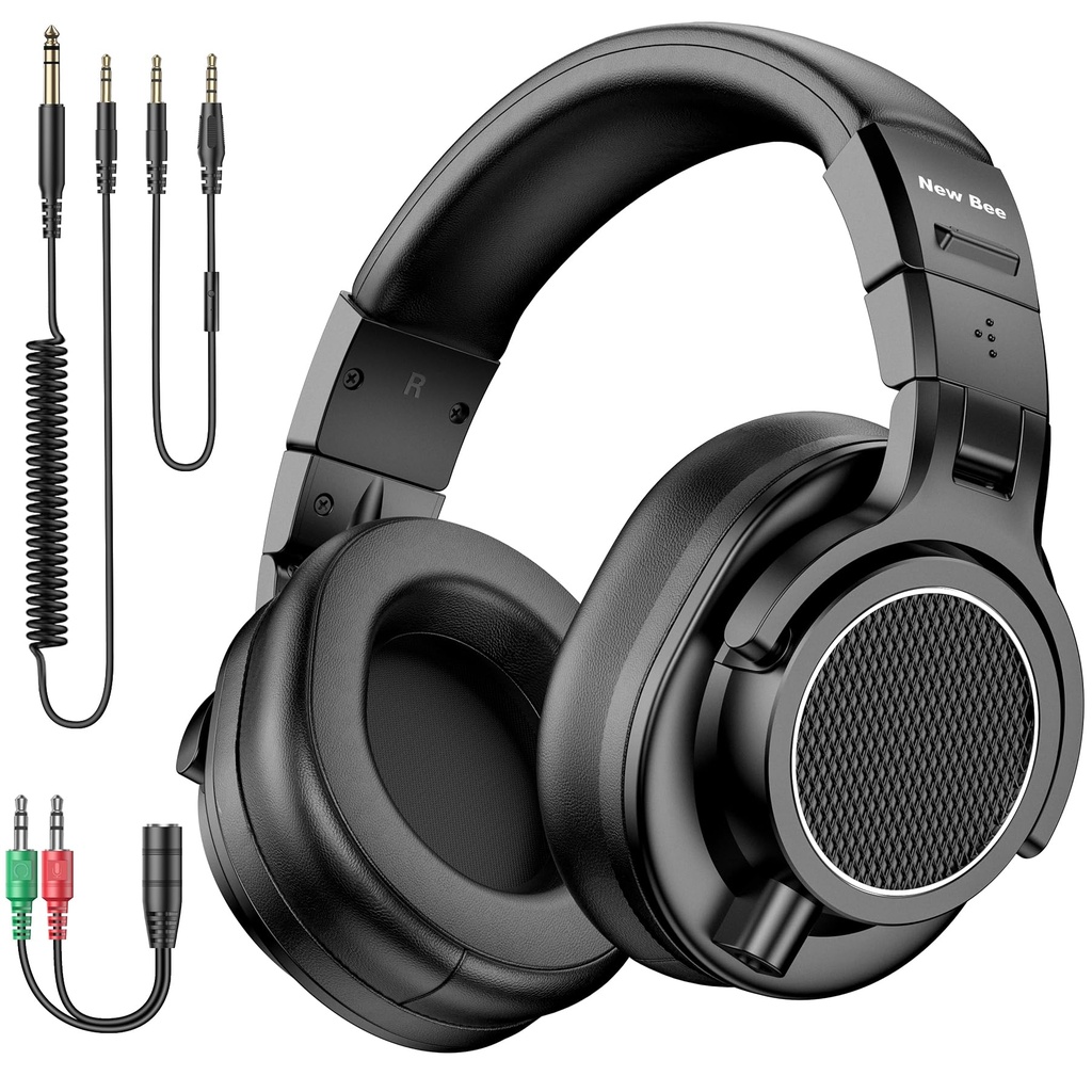 New Bee Wired Over Ear Headphones, Studio Headphones with 50mm Drivers and 6.35mm & 3.5mm Ja