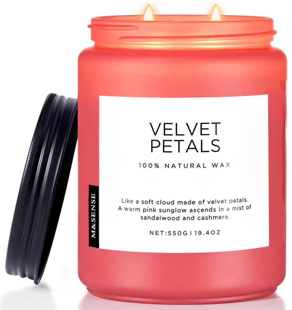 M&SENSE Velvet Petals Large Soy Candles for Home Scented, Organic Natural Soy Wax Candle 