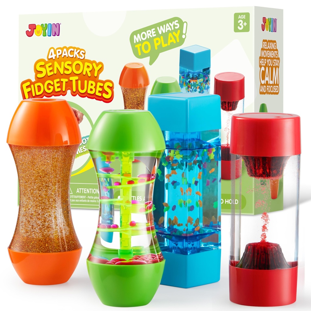 JOYIN Sensory fidget Toys for Autism & ADHD, Emotional Learning Resources,4-Pack Liquid Motion tubes