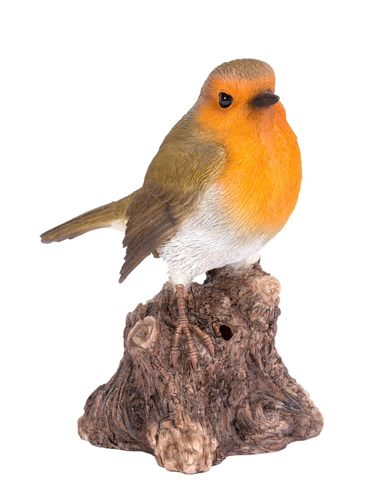 Singing Robin on Stump Highly Detailed Home or Garden Decoration with Built in Motion Sensor