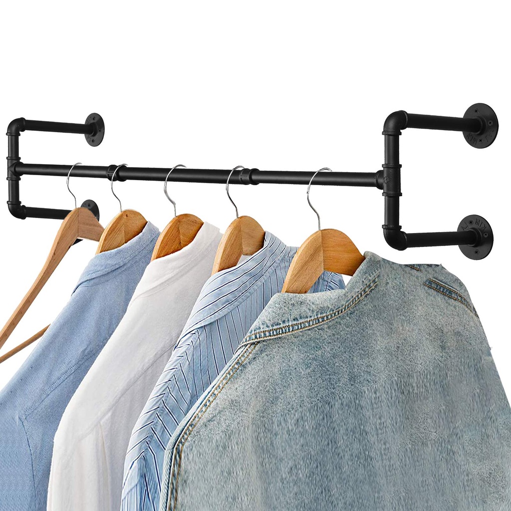 Tanice Wall Mounted Clothes Rail Industrial Pipe Clothes Rack 120cm Rustic Hanging Garment rail