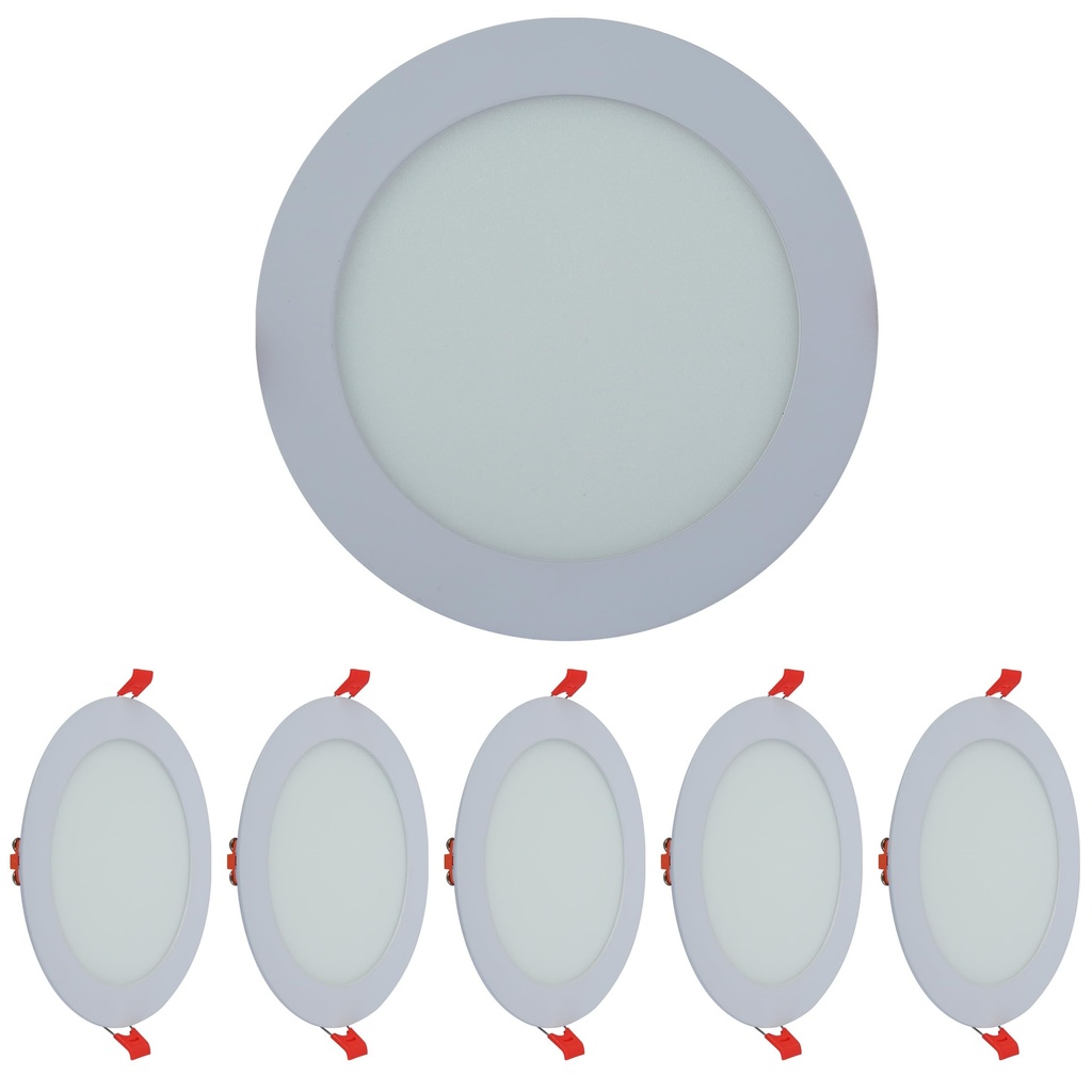 TEKLED LED Round Recessed Ceiling Light | Flat Panel Ultra Slim 170mm Downlight | 12W 1100L 5 Pack