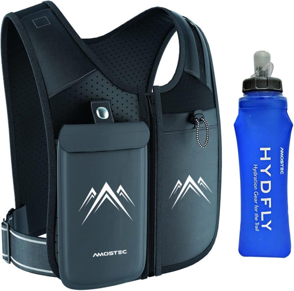 REVALI Running Phone Holder Vest, UK Patent, Zip Front Reflective Running Vests, 6 Pockets
