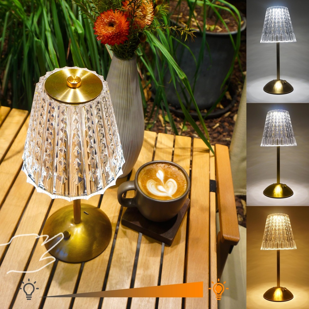 Amingulry Cordless Table Lamp, 4000mAh Rechargeable Battery Operated Lamp, 3 Color Modes & S