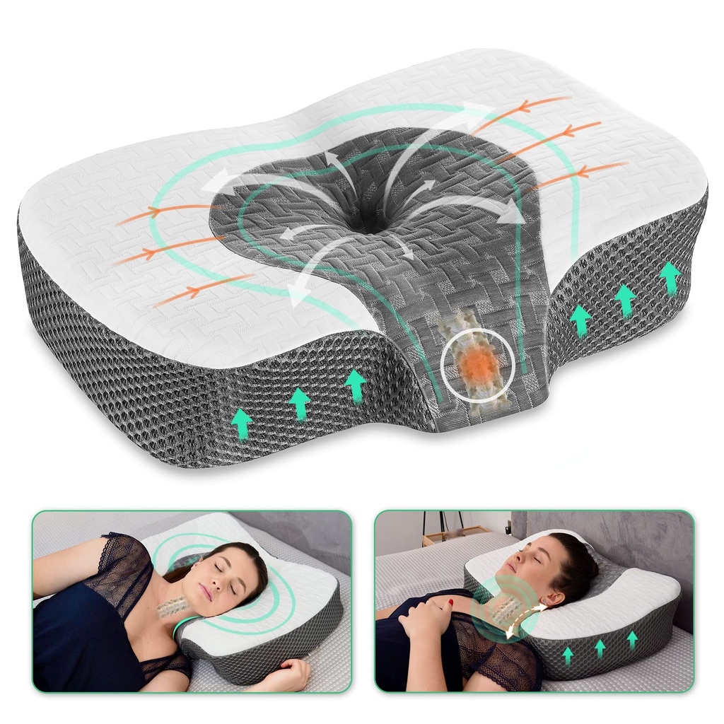 Elviros Cervical Memory Foam Neck Pillow for Side Sleeping, Orthopedic Pillows for Back and